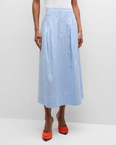 The Great The Field Striped Midi Skirt In Blue
