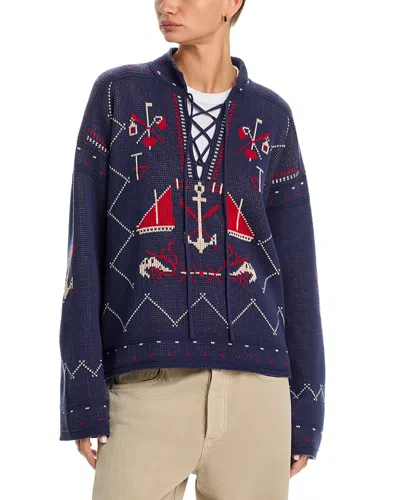 The Great The Fisherman Lace Up Pullover Sweater In Multi