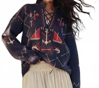 The Great The Fisherman Lace Up Pullover Sweater In Multi
