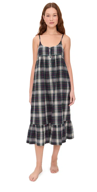 The Great The Flannel Ruffle Tank Night Dress Pine Lodge Plaid In Black