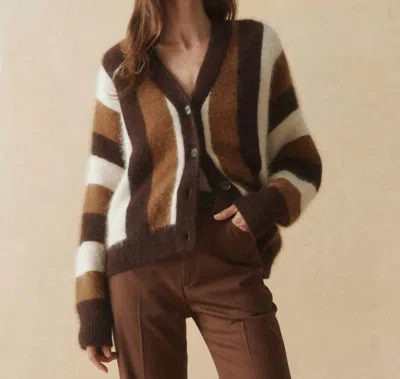The Great The Fluffly Slouchy Cardigan In Hickory Stripe In Multi