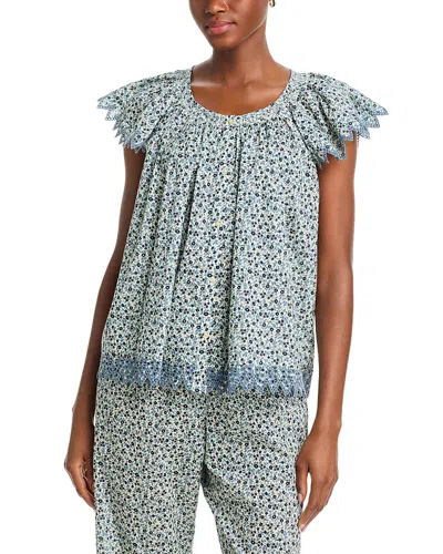 The Great The Flutter Sleeve Eyelet Top In Blue