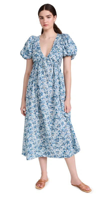 The Great The Gallery Dress Light Sky Pressed Floral Print In Blue