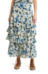 THE GREAT THE GAZEBO FLORAL TIERED COTTON SKIRT