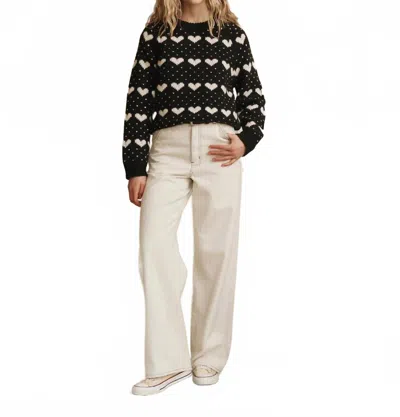 The Great Heart Crew Neck Sweater In Black With Pearl