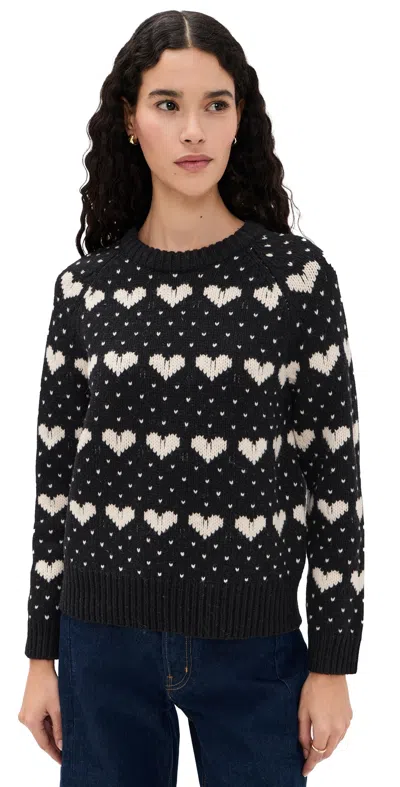 The Great Heart Crew Neck Sweater In Black With Pearl