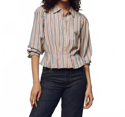The Great The Honor Top In Blue Frontier Stripe In Gray