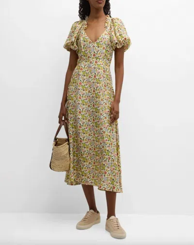 The Great The Hyacinth Floral-print Silk-satin Midi Dress In Multi