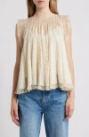 The Great . The Keepsake Lace Accent Silk Blend Sleeveless Top In White