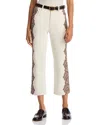 The Great The Lace Print Wayn High Rise Cropped Jeans In Cream With Brown In Neutral