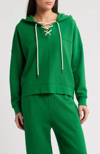 The Great . The Lace Up Hoodie In Green