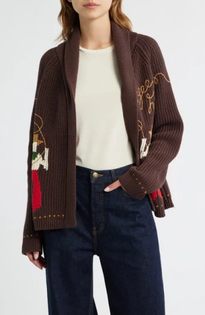 The Great . The Lasso Lodge Cotton Blend Cardigan In Brown