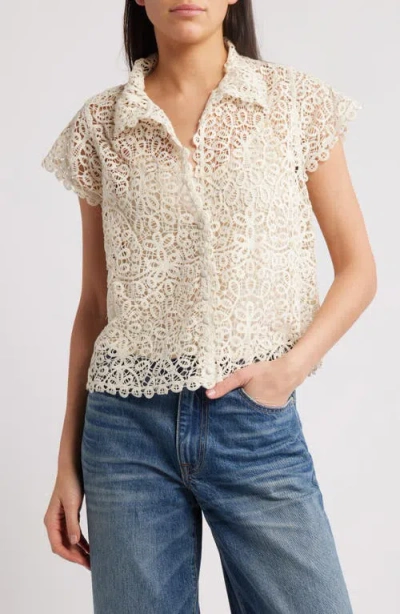 The Great . The Lattice Lace Button-up Shirt In Cream