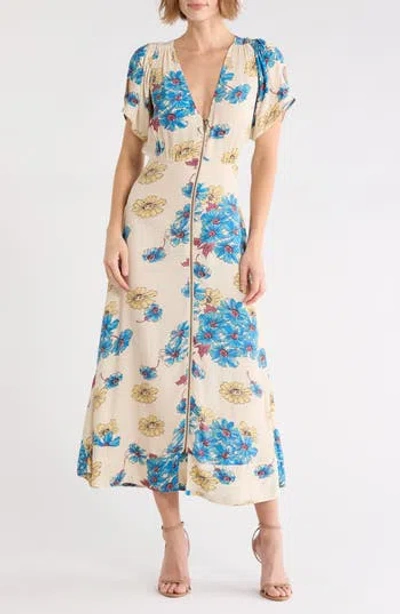 The Great . The Laurel Floral V-neck Zip Front Dress In Multi