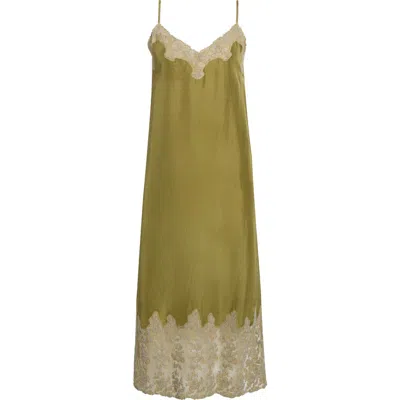 The Great . The Legacy Lace Detail Silk Slipdress In Green
