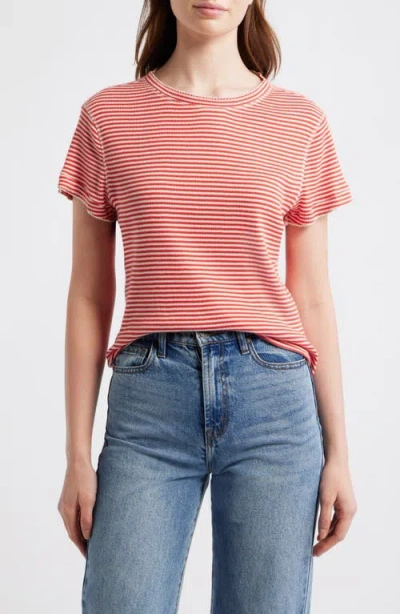 The Great . The Little Stripe Cotton Blend T-shirt In Red