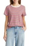 The Great The Little Stripe Crewneck Cotton T-shirt In Pink