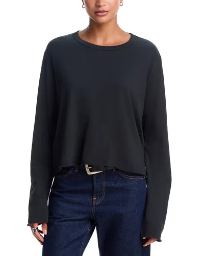 The Great The Long Sleeve Cotton Cropped Tee In Black