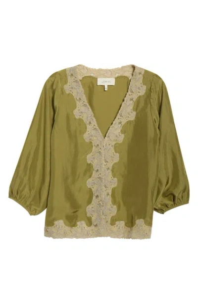 The Great . The Long Sleeve Legacy Silk Top In Green