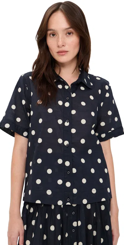 The Great Messenger Top In Navy Cream Polka Dots In Blue