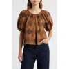 The Great . The Moorland Puff Sleeve Top In Brown