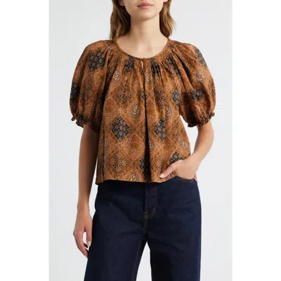 The Great . The Moorland Puff Sleeve Top In Brown