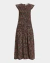 The Great The Paramour Printed Cotton Seersucker Midi Dress In Brown