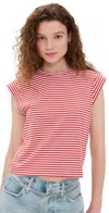 The Great The Peak Shoulder Tee Sun Cherry Stripe In Sun Cherry Stripe