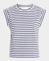 The Great . The Peak Stripe Cotton Top In Vintage Blue Stripe