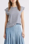 The Great . The Peak Stripe Cotton Top In Vintage Blue Stripe