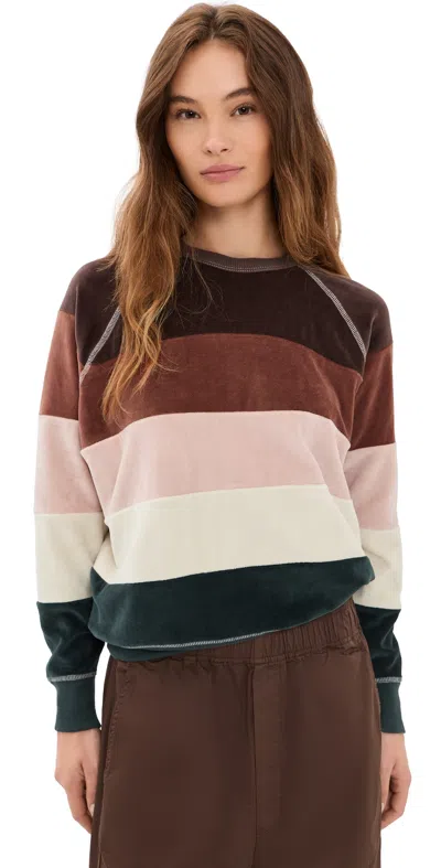 The Great The Pieced Stripe Velour College Sweatshirt Ravine Stripe In Multi