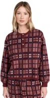 The Great The Plush Fleece Henley Sleep Sweatshirt Fireside Plaid In Fireside Plaid