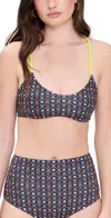 The Great The Reversible Bikini Top Black Tile Print/citron