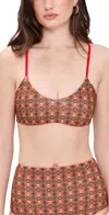 The Great The Reversible Bikini Top Rust Tile Print/hot Red In Rust Tile Print/hot Red