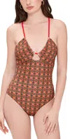 The Great The Reversible Keyhole One Piece Rust Tile Print/hot Red In Rust Tile Print/hot Red