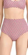 THE GREAT THE REVERSIBLE MID RISE BIKINI BOTTOMS RUBY CHECK/GOLDEN SANDS OASIS