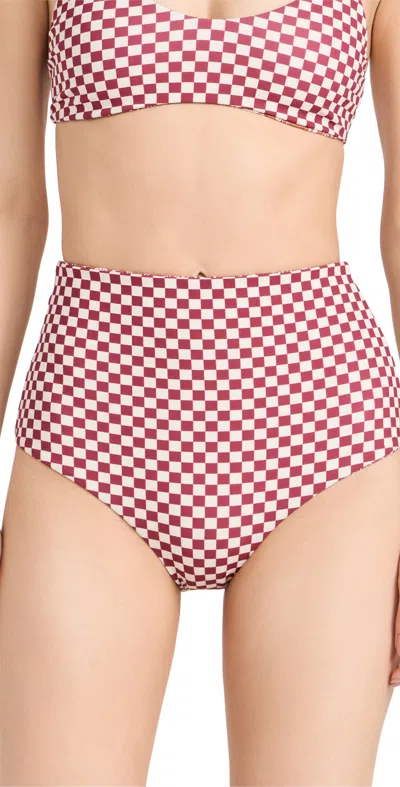 The Great The Reversible Mid Rise Bikini Bottoms Ruby Check/golden Sands Oasis