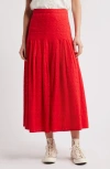 The Great . The Rhythm Eyelet Midi Skirt In Red Rose