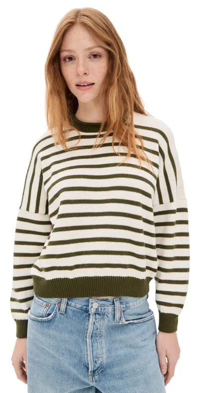 The Great The Roll Neck Pullover Olive & Cream Stripe