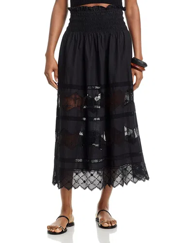 The Great The Rosette Crochet Midi Skirt In Black