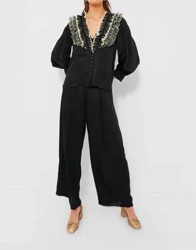 The Great The Ruffled Tuxedo Top In Black/cream