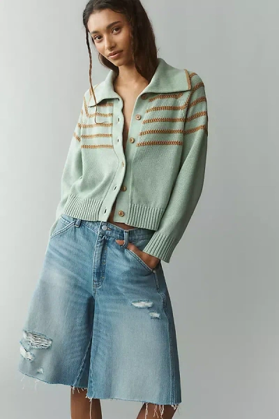 The Great . The Scholar Crochet Stripe Cardigan In Animal Print