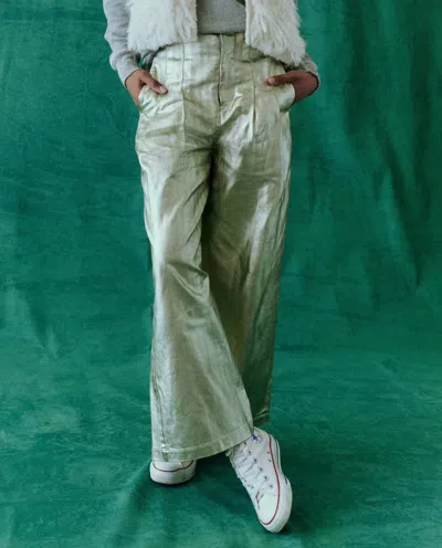 The Great The Sculpted Metallic Trouser Pants In Starlight