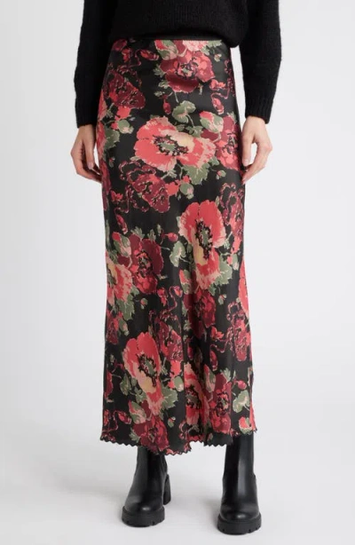 The Great . The Seabank Floral Satin Maxi Skirt In Charming Rose