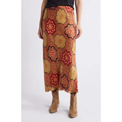 The Great . The Seabank Patchwork Print Midi Skirt In Brown