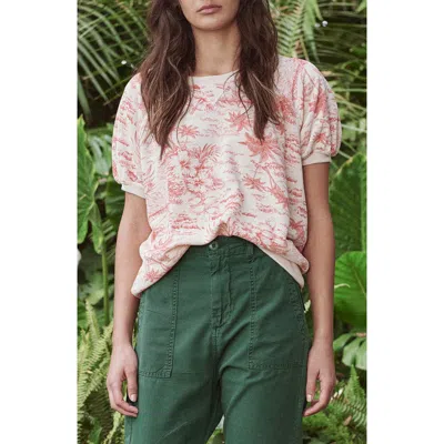The Great . The Short Sleeve Puff Tropical Print Sweatshirt In Pink