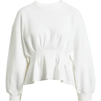 The Great . The Slouchy Cotton Corset Peplum Sweatshirt In White