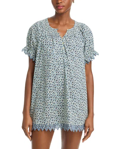 The Great The Smocked Eyelet Mini Dress In Blue