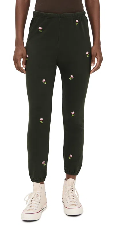 The Great The Stadium Embroidered Roses Sweatpants Woodland Green
