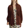 The Great The Suede Fringe Shirt Jacket In Cognac In Green